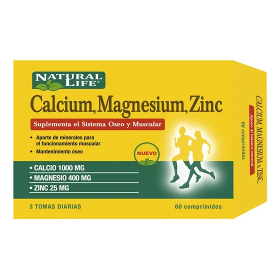 Natural Life Calcio Magnesio Zinc Suplemento Vitaminas 60 Comprimidos