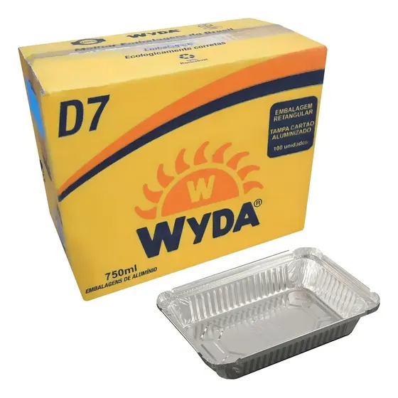 Marmitex Alumínio D7 Wyda 750ml Retangular C/ Tampa Cx100un