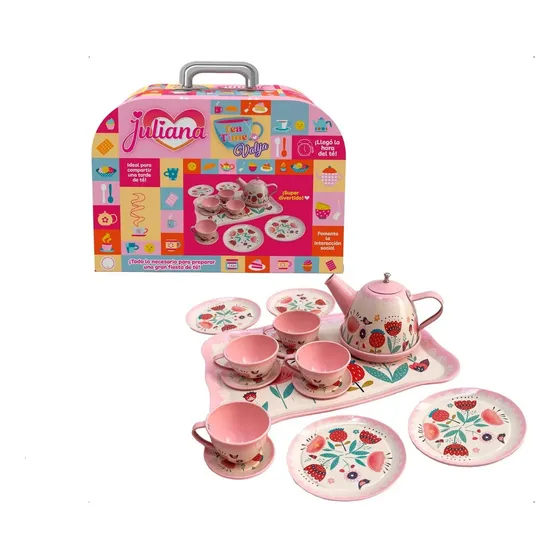Valija Juliana Tea Time Juego De Té 10 Piezas Rosa