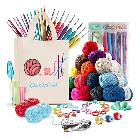 Set De Crochet Colección 58 Accesorios, 15 Ovillos Y Totebag