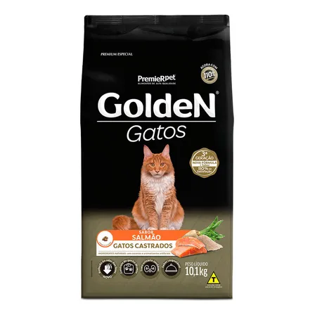 Ração Golden Gatos Adultos Castrados Sabor Salmão 10kg