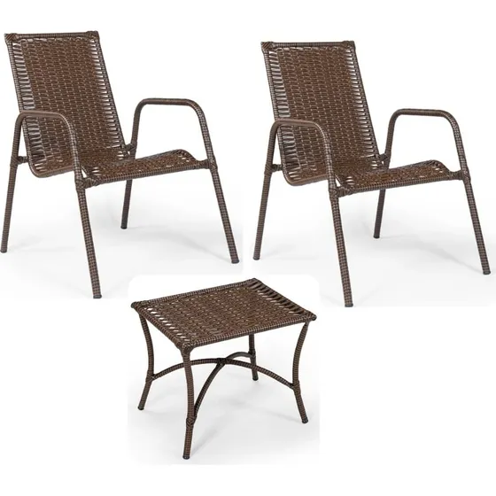2 Cadeira Sauipe + Mesinha De Junco Sintético Jardim Deck