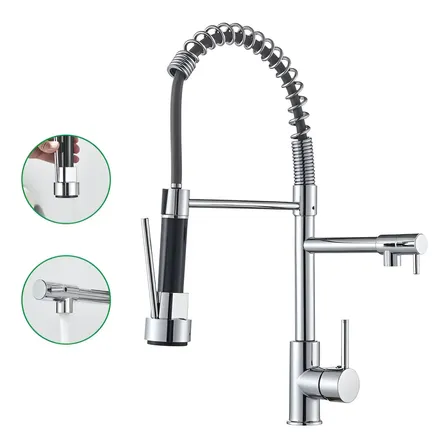 Torneira Gourmet Cozinha 50cm Metal Spray Duo Monocomando Acabamento Cromo Polido Espelhado Cor Cromado Winda