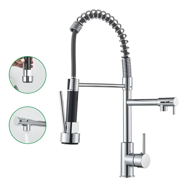 Torneira Gourmet Cozinha 50cm Metal Spray Duo Monocomando Acabamento Cromo Polido Espelhado Cor Cromado Winda.