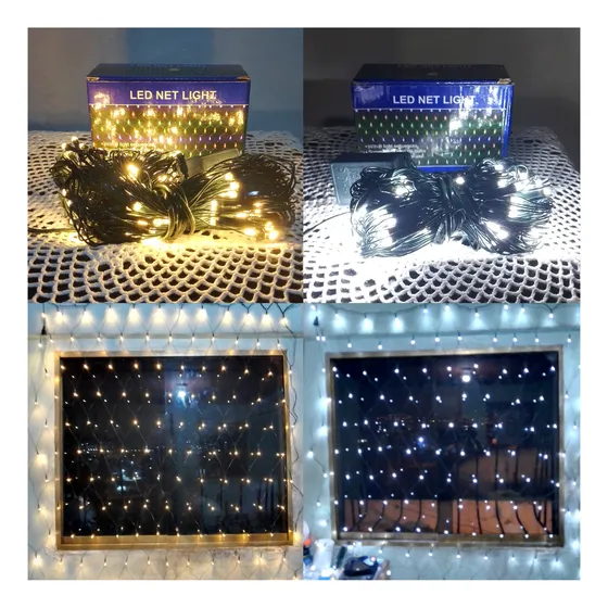 Malla Navidad Cable Verde Luces Led Blanco Amarilla Cálida