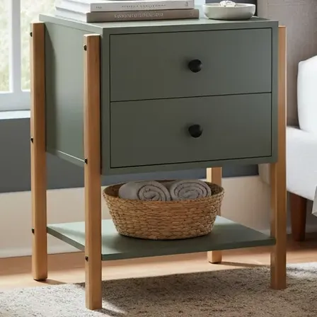 Mesa De Cabeceira Magali Cômoda 100% Mdf - Cores Fosco Verde-musgo