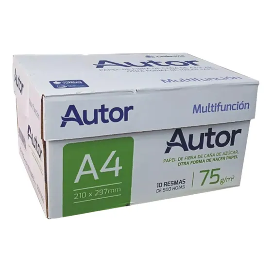 Resma Autor A4 multifunción de 5000 hojas de 75g blanco de 10 unidades por pack