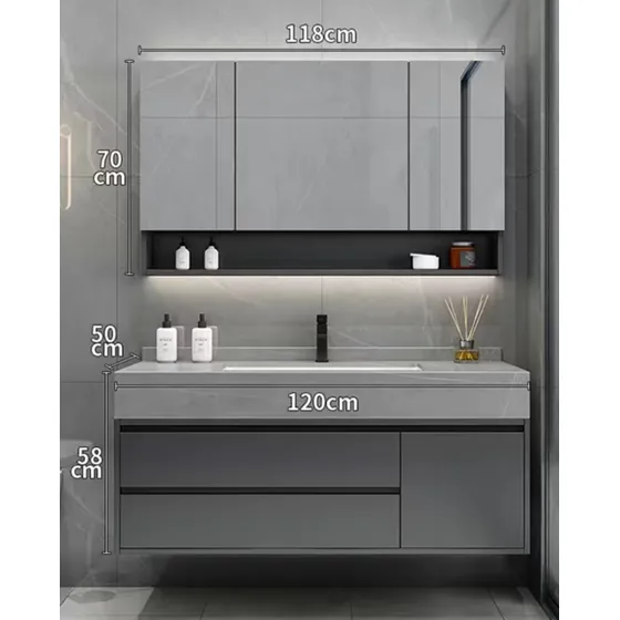 Set De Lavamano Con Mueble Incorporado Y Espejo