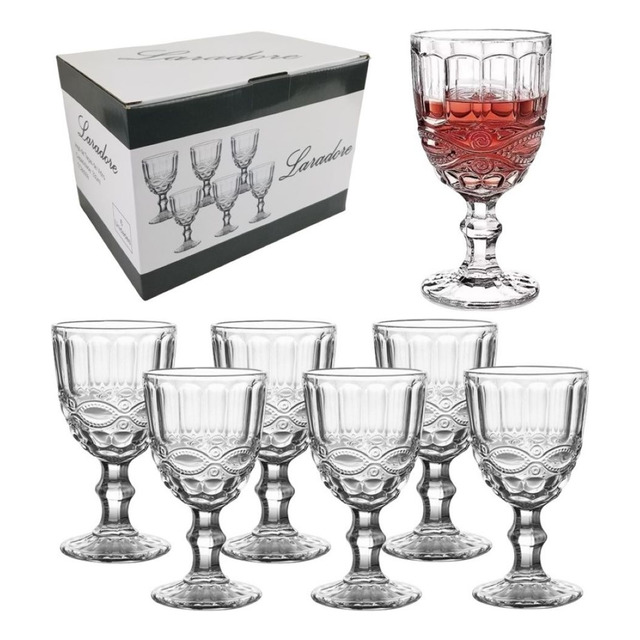 Jogo 6 Taças Vidro Para Vinho / Água - Laradore Rendas 330ml Jogo 6 Taças Vidro Para Vinho / Água - Laradore Rendas 330ml