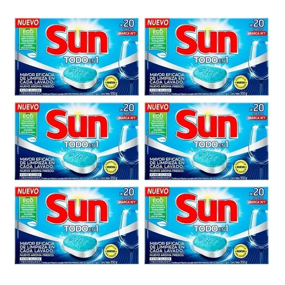 Tabletas Lavavajillas Sun Pack 6 Un X 20 Tabs Envio Gratis