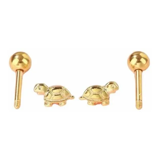 Aros Aretes Tope Diseño Tortuga - Acero Quirurgico