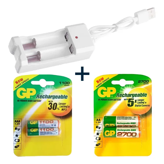 Cargador + Pilas Baterías Recargables Triple Aaa Y Doble Aa