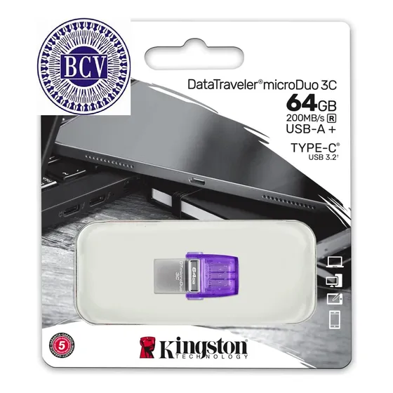 Pendrive Kingston Duo Otg 64gb Usb / C * 5 Años De Garantía