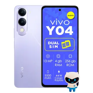 Celular Vivo Y04 Dual Sim Lila | Desbloqueado | Lavanda 256gb + 4gb Ram | Batería 5150 Mah | Pantalla 6.74 90hz | Cámara 13mp | Ip64 Resistente | Android 14