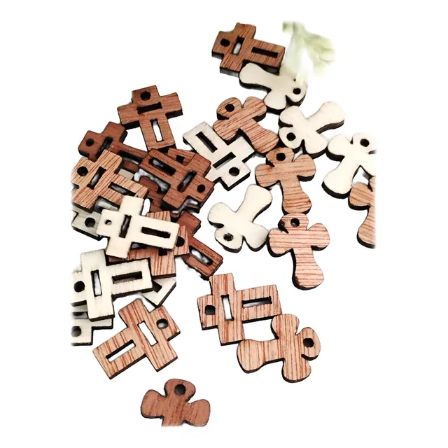 Mini Dijes Apliques Madera 15x15mm Virgen Ángel Cruz