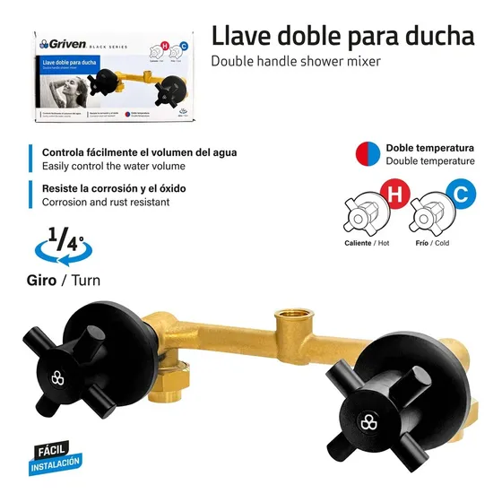 Llave Doble Ducha Negra Griven