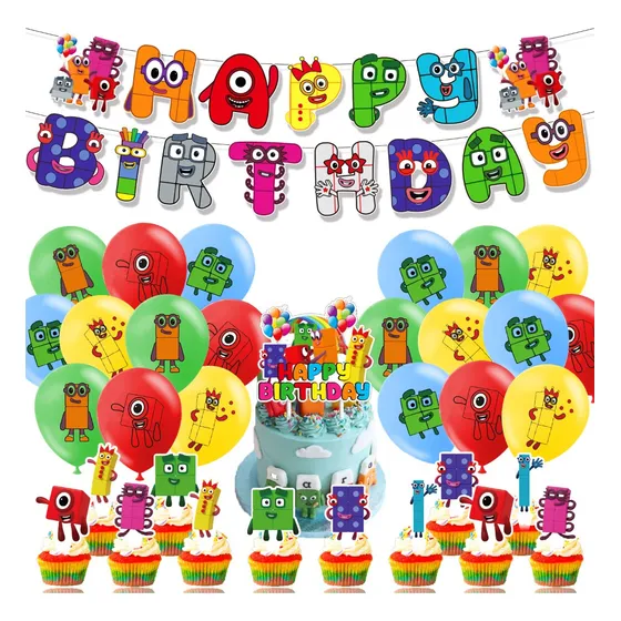 Kit De Decoracion Cumpleaños Globos Numberblocks 34pcs