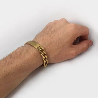 Esclava Para Hombre Con Placa Dorada Acero Inox Elegante Esclava Para Hombre Con Placa Dorada Acero Inox Elegante