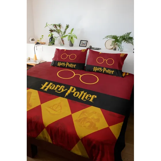 Colcha Lençol Casal 4 Pçs Harry Potter Presente Geek Cor Colorido