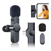 Microfono Inalambrico Para Android Type-c Plug Play Lavalier Negro