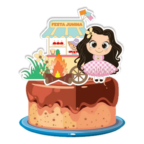 Topo De Bolo Topper Festa Junina Menina Carrinho Pipoca