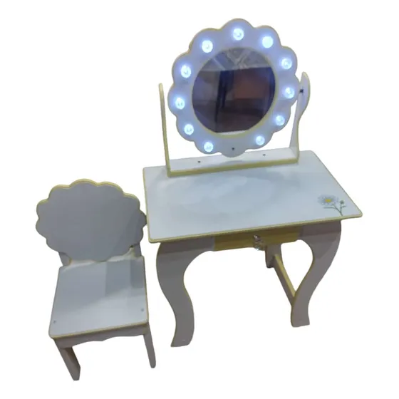Tocador Infantil Pintado + 11 Luces Led + Espejo Redondo