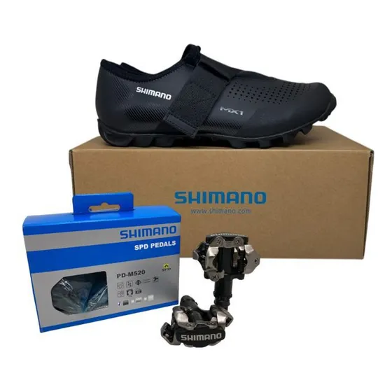 Kit Pedal M520 C/tacos + Sapatilha Shimano Mx100 Preta Mtb