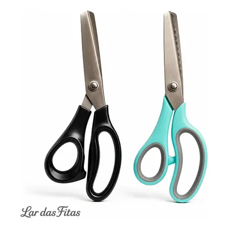 Kit Tesouras Zig Zag E Picotar Lar Das Fitas 8,5 Polegadas Lâmina Inox Afiada Para Tecido Eva Artesanato E Costura Preto