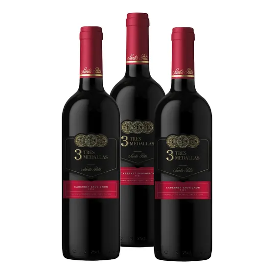 Vino Tinto Cab-sauv. Santa Rita 3 Medallas 750 Ml X 3 Un.