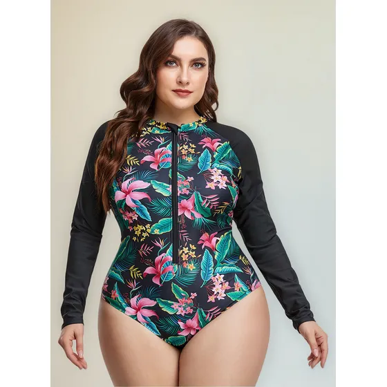 Surf Traje De Baño Mujer Plus Size Manga Larga Malla L A 4xl