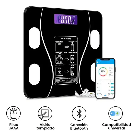 Báscula Digital SMART SCALE Bluetooth Negro 180kg Vidrio | Cuotas sin interés