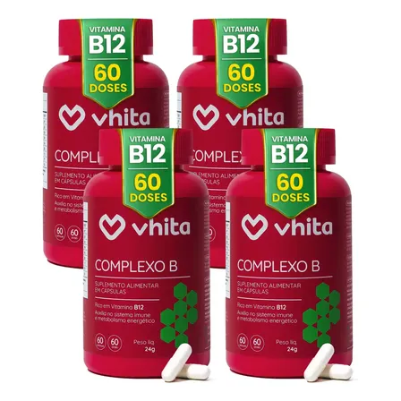 Vitamina B12 Vhita Com Manganês 60 Cápsulas - 4 Potes Sem Sabor