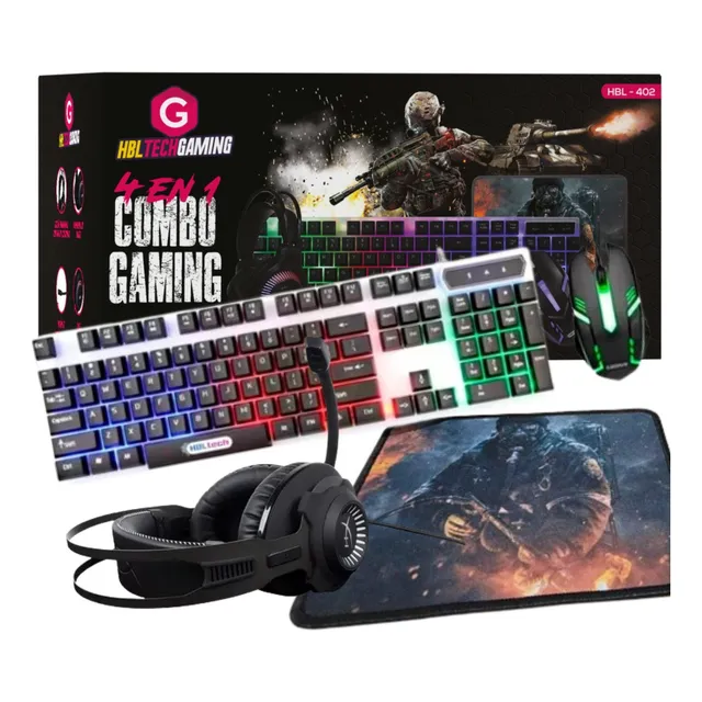 Combo Gaming Retroiluminado 4en1 Teclado Mouse Auricular Pad