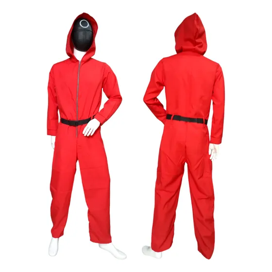 Disfraz Adulto Tipo Calamar Hombre Overol Rojo Halloween Squid Triángulo Círculo Cuadrado Game Traje