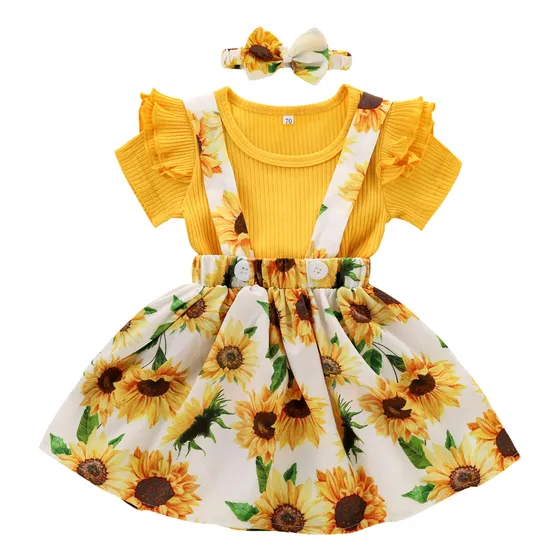 Conjunto De Blusas De Colores Con Volantes Para Niñas+falda