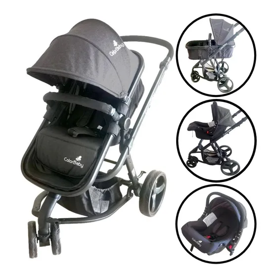 Carrinho De Bebê 3 Rodas Com Chassi De Cor Preto 3x1 15kg