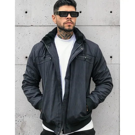 Jaqueta Masculina De Sarja Com Capuz Removivel Casaco Frio