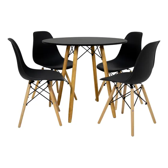 Mesa De Jantar Redonda 90cm 4 Cadeiras Charles Eames Eiffel 