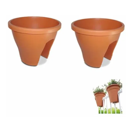 2 Macetas Barandal 29x24cm Plástico Resistente Terracota 