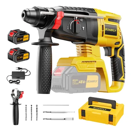 Martelete Perfurador Rompedor Rotativo Sem Fio Com 2baterias Amarelo 127/220v 50 Hz/60hz