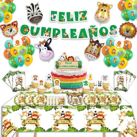 Set Cumpleaños Completo Temáticos Varios Diseños Infantiles Variado Animales De La Selva