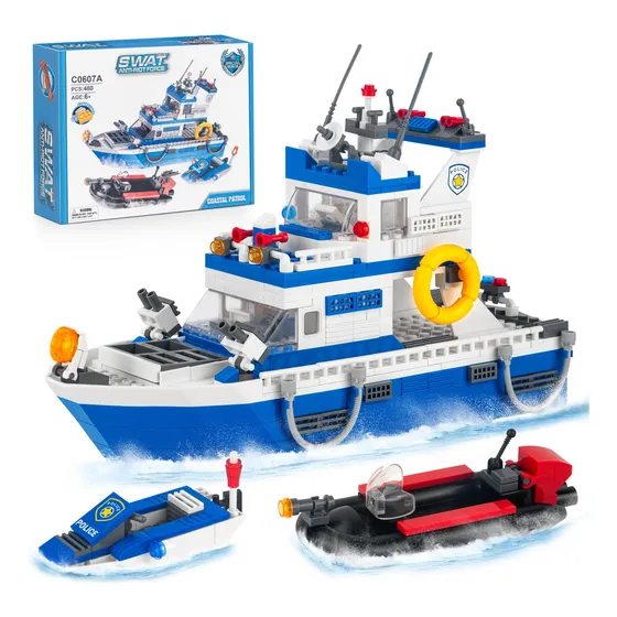 Juego Bloques Construcció Barco Moto Policia Navidad