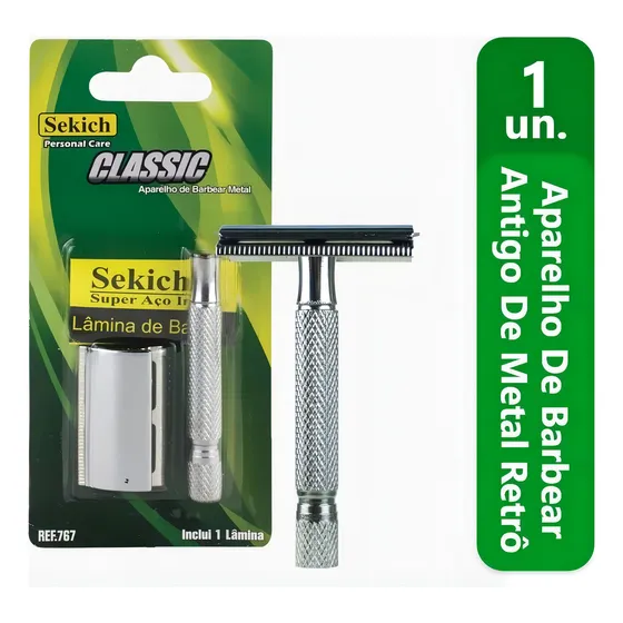Aparelho de Barbear Metal Clássico Contém Uma Lâmina Barbeador Antigo Retro