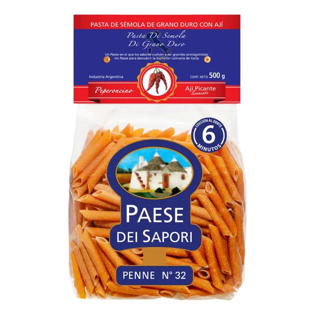Fideos Penne Con Peperoncino Nº32 Paese Dei Sapori 500gr