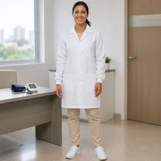 Jaleco Branco Oxford Com Punho Manga Longa Enfermagem Médico