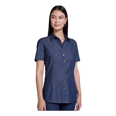 Camisa Jeans Dudalina Essentials Slim In24 Azul Feminino
