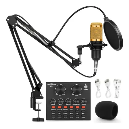 Microfone Profissional Radio Para Gravacao Bm800 V8 Gamer Pc Preto