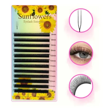 Cílios U Yy Sunflowers 0.07 Curva D Volume Brasileiro Preto D 8.14 Mm 7 Mm