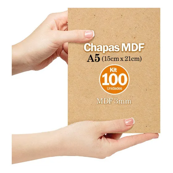 Placa Chapa Mdf Cru 15x21 A5 100 Und 3mm Plaquinha Adesivada