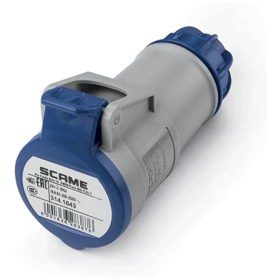 Ficha Industrial Hembra Acople Scame 2p+t 16a 6h Ip44 Color Azul
